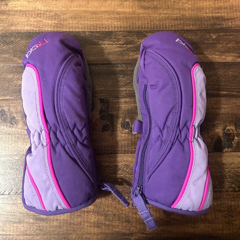 Head Kids XXS fleece lined waterproof purple mittens with side zipper closure